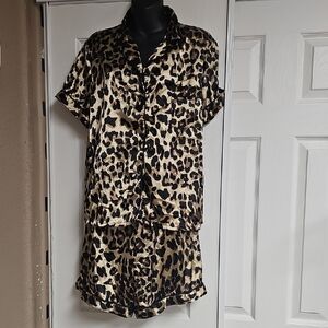 Leopard Print Satin Pajama Set